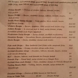 Dinner menu Dinner menu