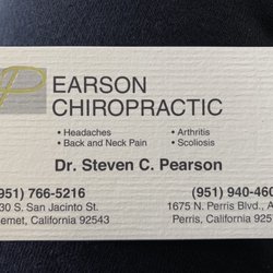 Pearson Chiropractic - Business card. Available in two locations.