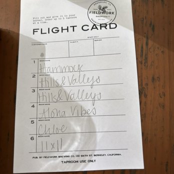 Fieldwork Brewing - All the beers we got! for the flight - Breweries Near Me - Napa, California