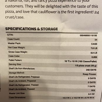 Moon Dog Pie House - Cauliflower crust nutritional information provided by the waitress. So appreciated! - Italian Near Me - Fruit Cove, Florida Moon Dog Pie House - Cauliflower crust nutritional information provided by the waitress. So appreciated! - Italian Near Me - Fruit Cove, Florida