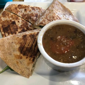Apple A Day Cafe - Chicken quesadilla and lentil soup - Juice Bars & Smoothies Near Me - Miami Beach, Florida