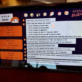 Niku Sushi - Limitations on how much you can order - Sushi Bars Near Me - Anaheim, California