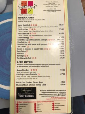 Menu photo 1 Gerry's Coffee Shop Dublin, D