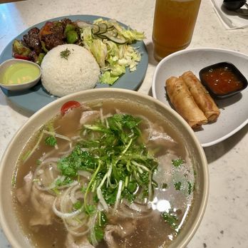 Soup Shop - Food: Pho Ribeye, Shaken Filet Mignon Rice Plate, Crispy Eggrolls (2 Pcs) Drink: Jasmine Honey Green Tea with Sea Salt Cream - Noodles Near Me - Cerritos, California Soup Shop - Food: Pho Ribeye, Shaken Filet Mignon Rice Plate, Crispy Eggrolls (2 Pcs) Drink: Jasmine Honey Green Tea with Sea Salt Cream - Noodles Near Me - Cerritos, California