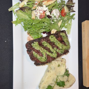 Penumbra - Flat Iron Steak Done Medium w/ Poblano Mashed Potatoes and an Apple Salad - Wine Bars Near Me - Chicago, Illinois