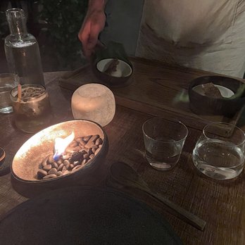 Meteora - Birthday celebration fire and a tiger nut sorbet for the first dessert - New American Near Me - Los Angeles, California