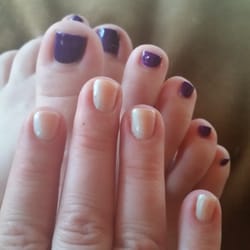 Nails by Wendee - Nice vibrant pedi and skin toned gel mani, a few hours after service.