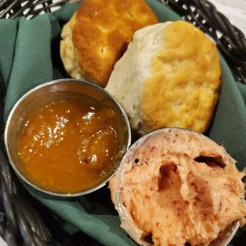 Christines Farm to Fork - Homemade biscuits with peach and strawberry butters. - New American Near Me - Edgefield, South Carolina Christines Farm to Fork - Homemade biscuits with peach and strawberry butters. - New American Near Me - Edgefield, South Carolina