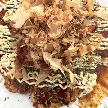 Kumaya Yakisoba - Shrimp Okonomiyaki (authentic Japanese savory pancake with cabbage, egg, ginger and bonito flakes) - Japanese Near Me - Oceanside, California Kumaya Yakisoba - Shrimp Okonomiyaki (authentic Japanese savory pancake with cabbage, egg, ginger and bonito flakes) - Japanese Near Me - Oceanside, California