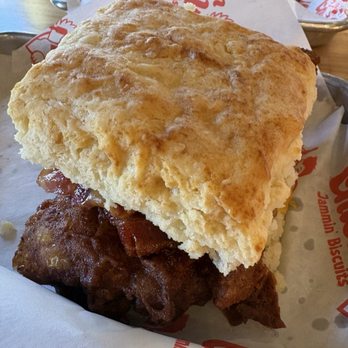 Main Chick Jammin’ Biscuits - Chic thigh on a biscuit with cheddar and bacon - Breakfast & Brunch Near Me - Hickory, North Carolina Main Chick Jammin’ Biscuits - Chic thigh on a biscuit with cheddar and bacon - Breakfast & Brunch Near Me - Hickory, North Carolina