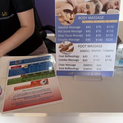 Sign with menu of services.