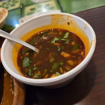 Maya’s Mexican Grill - Consommé on the side of beef biria tacos. - Mexican Near Me - Shelbyville, Indiana