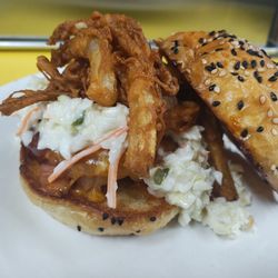 Sunnyside Cafe - BBQ ham sandwich with slaw and fried onions