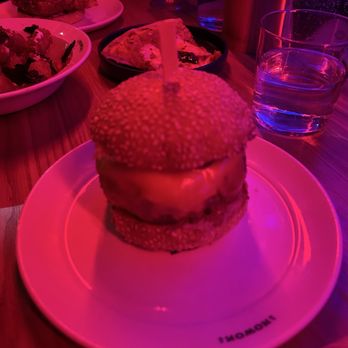 Nowon Bushwick - Steak burger in foreground and tofu bun in background. Tots on the left. - Korean Near Me - Brooklyn, New York