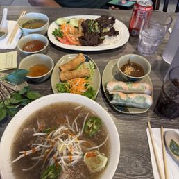 Pho tai Spring rolls Fried egg rolls Beef rice plate Pho tai Spring rolls Fried egg rolls Beef rice plate