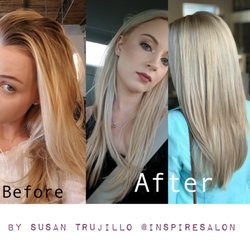 Inspire Salon - Susan Trujillo. The best hair stylist I have come by in ABQ. Gave me beautiful platinum healthy hair & washed out my yellow! SHE'S THE BEST