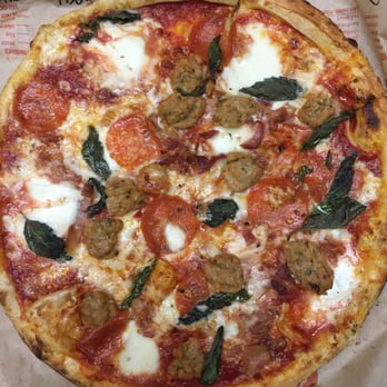 Blaze Pizza - Regular sauce, shredded and ovalini mozz, parmesan cheese, bacon, sausage, pepperoni, chopped garlic, and fresh basil. YUM. - Salad Near Me - Albany, New York Blaze Pizza - Regular sauce, shredded and ovalini mozz, parmesan cheese, bacon, sausage, pepperoni, chopped garlic, and fresh basil. YUM. - Salad Near Me - Albany, New York