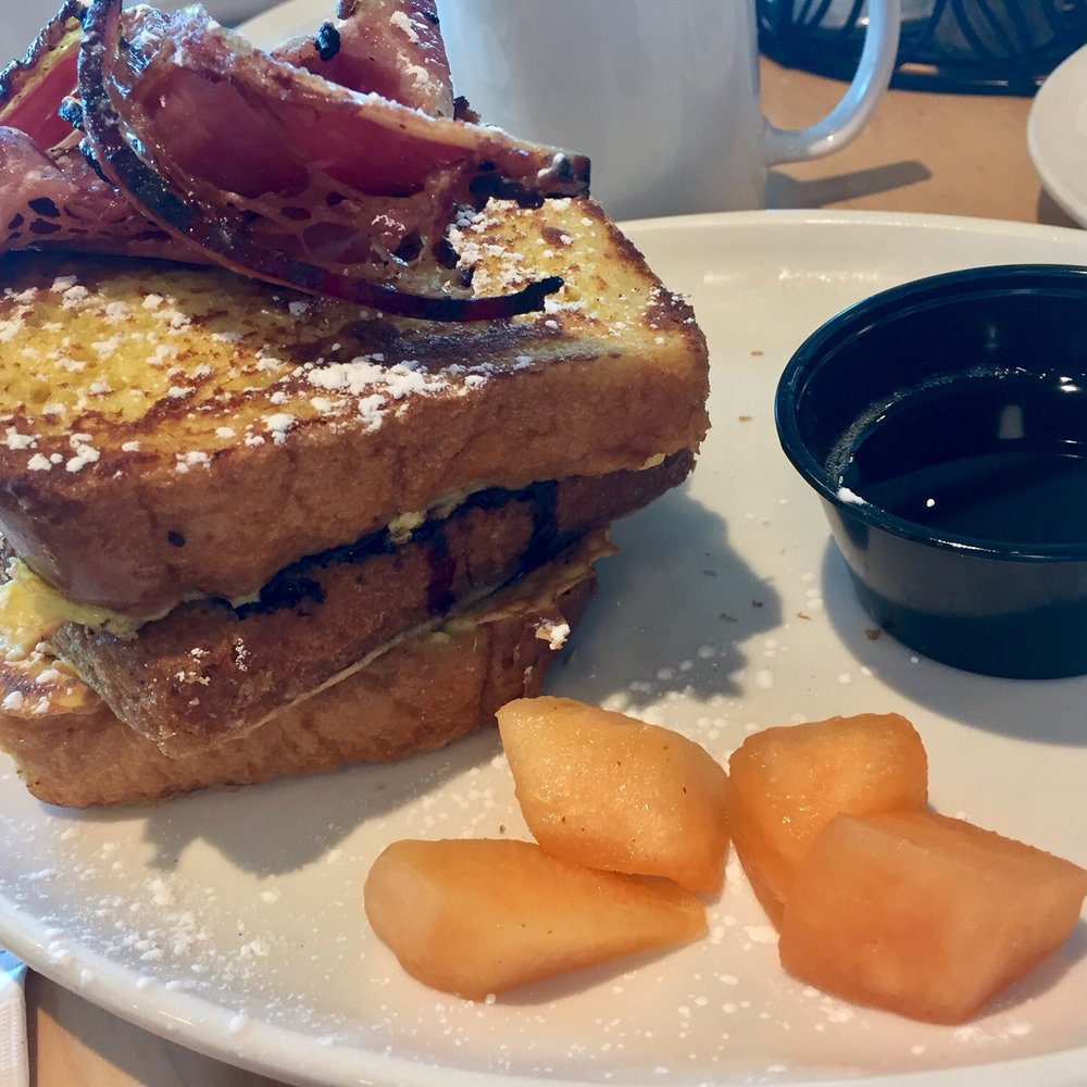 Leaning tower of Caplansky (with blueberries, cream cheese, gala toast and beef bacon) Leaning tower of Caplansky (with blueberries, cream cheese, gala toast and beef bacon)