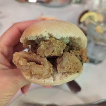 Angie's Seafood - Created our own calamari slider with the rolls.  Squeeze on some lemon and add some marinara sauce - Seafood Near Me - Baltimore, Maryland