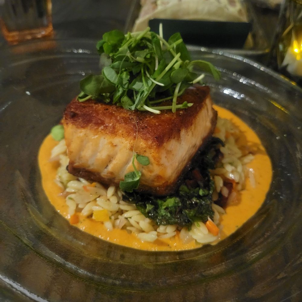 Glass House - Pan seared salmon - New American Near Me - Cambridge, Massachusetts Glass House - Pan seared salmon - New American Near Me - Cambridge, Massachusetts