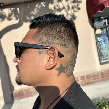 Proper Blends Barbershop - Mid Fade with a line up done by our barber Nino - Barbers Near Me - Fullerton, California