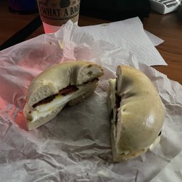 Bacon, egg, and cheese on a plain bagel