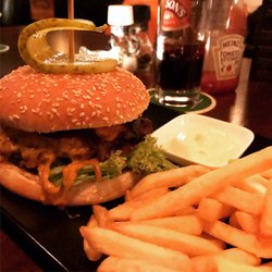 Tierney's - Bacon Cheddar Burger - served with a side of chips!