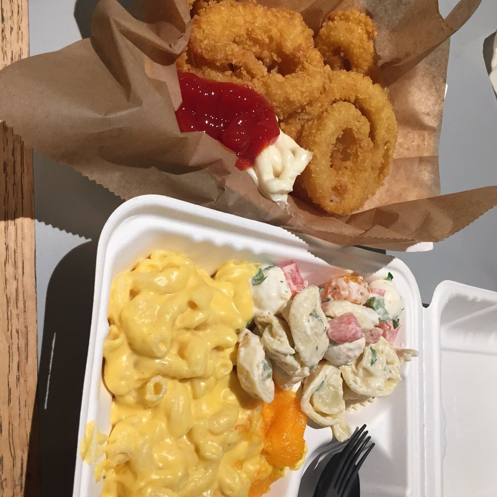 Mac and cheese, tortellini salad, and onion rings - all for under $6