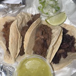 Antojitos Lolita - (From L-R): Carnitas, Lengua x 2, Carne Asada
