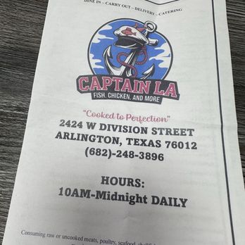 Captain La Fish Chicken And More - Menu cover - Seafood Near Me - Arlington, Texas