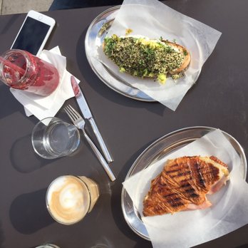 Pom & Flora - Grilled croissant and avocado toast, latte, berry shake - Cafes Near Me - Stockholm, Alberta Pom & Flora - Grilled croissant and avocado toast, latte, berry shake - Cafes Near Me - Stockholm, Alberta