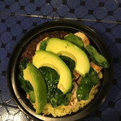 Tres Amigos Mexican Grill - Avocado bowl combo meal includes a drink With black beans, rice, spinach, avocado, chicken