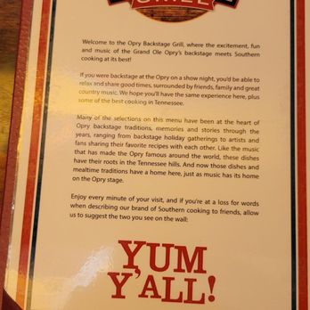 Opry Backstage Grill - Inside menu - American Near Me - Nashville, Tennessee Opry Backstage Grill - Inside menu - American Near Me - Nashville, Tennessee