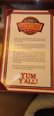 Menu photo 6 Opry Backstage Grill Nashville, TN Menu photo 6 Opry Backstage Grill Nashville, TN
