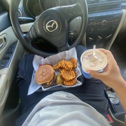 Stewart's Root Beer Drive-In - Double 1/4 Bacon Cheeseburger Waffle Fries chocolate milkshake