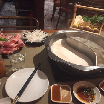 Hot Pot - Twin pot with pork and veggies platters - Thai Near Me - London, XGL Hot Pot - Twin pot with pork and veggies platters - Thai Near Me - London, XGL