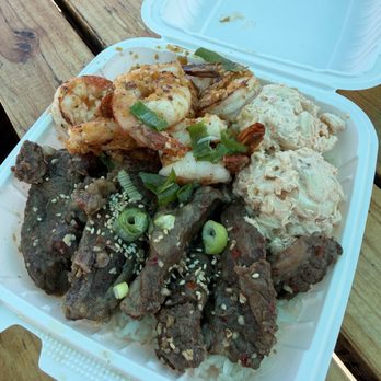 Da Bald Guy - Braised Boneless Kalbi and garlic shrimp - Food Trucks Near Me - Kahuku, Hawaii Da Bald Guy - Braised Boneless Kalbi and garlic shrimp - Food Trucks Near Me - Kahuku, Hawaii
