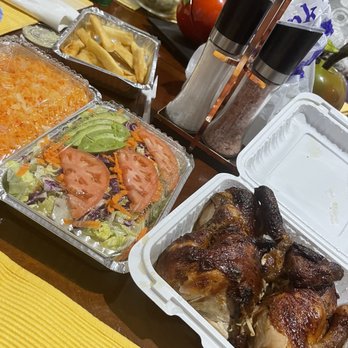 Pollos A La Brasa - Rotisserie chicken , salad, yuca (barely any) , yellow rice - Latin American Near Me - Hempstead, New York
