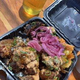 Karaage, shrimp, teriyaki chicken Karaage, shrimp, teriyaki chicken