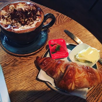 Block 1912 - Peppermint mocha and croissant - Bakeries Near Me - Edmonton, Alberta