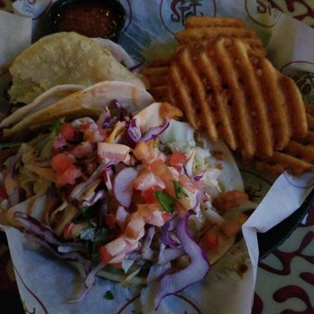 The Spot - Blackened fish tacos and fries instead of chips.. so damn delicious. - Burgers Near Me - Galveston, Texas