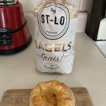 Bagel St-Lo - The cheese bagel: a plain bagel with a piece of cheese melted on top - Bagels Near Me - Montreal, Quebec Bagel St-Lo - The cheese bagel: a plain bagel with a piece of cheese melted on top - Bagels Near Me - Montreal, Quebec