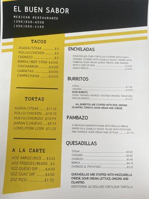 Menu photo 8 El Buen Sabor Meridianville, AL