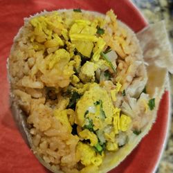 Tacos El Sabroso Of Clovis - Trash chicken burrito / more like cilantro rice burrito for $12