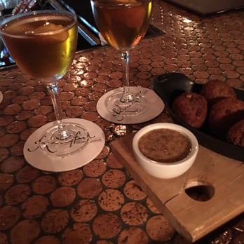 Kingfish Kitchen & Cocktails - Greenpoint Manhattans and Fried Boudin Balls with cane syrup mustard. - Cajun/Creole Near Me - New Orleans, Louisiana