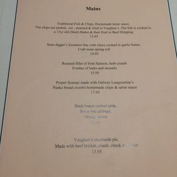Vaughan's Anchor Inn - Menu. - Irish Near Me - Liscannor, CE