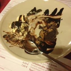 Pizzeria La Pedrica - Half eaten and so good.  Homemade brownie and ice cream