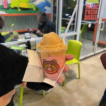 Jeremiah's Italian Ice - Peach and Strawberry Shaved Ice - Desserts Near Me - Spring, Texas Jeremiah's Italian Ice - Peach and Strawberry Shaved Ice - Desserts Near Me - Spring, Texas