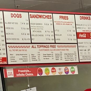 Five Guys - Menu. Expensive prices. Sorry it's blurry. - Fast Food Near Me - Hayward, California Five Guys - Menu. Expensive prices. Sorry it's blurry. - Fast Food Near Me - Hayward, California