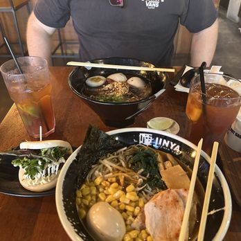 JINYA Ramen Bar - Downtown LA - JINYA Tonkotsu Black* Iced Black Tea JINYA Bun (1pc)* Chicken Yuzu Shio Delight* - Ramen Near Me - Los Angeles, California JINYA Ramen Bar - Downtown LA - JINYA Tonkotsu Black* Iced Black Tea JINYA Bun (1pc)* Chicken Yuzu Shio Delight* - Ramen Near Me - Los Angeles, California